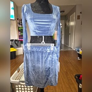 Light Blue Velvet Mini Skirt Set - Women